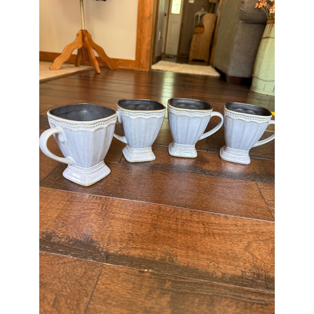 Roscher Hobnail Collection Mugs Set of 4 Blue Stoneware Coffee Cups cottagecore